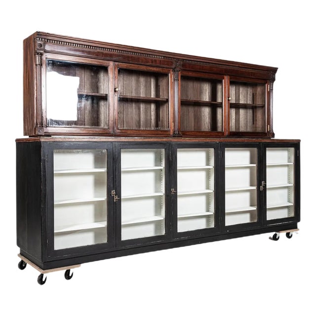 Large English Glazed Apothecary Wall Cabinet in Mahogany, 1870 For Sale