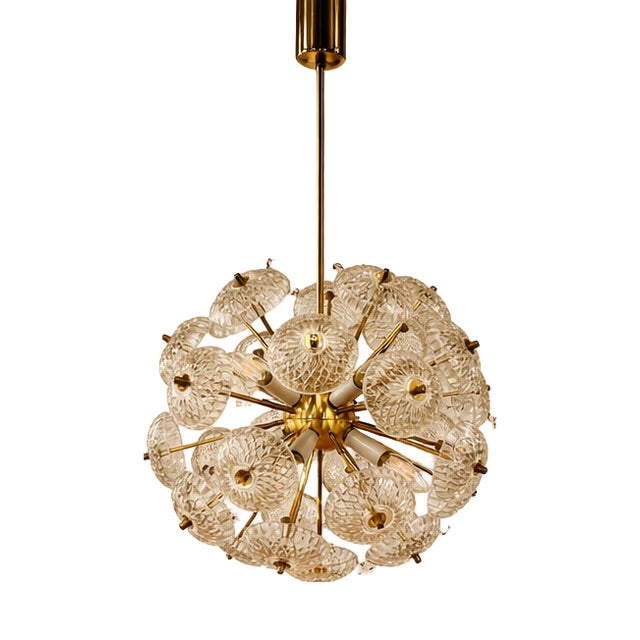 Mid-Century Glass Dandelion Chandelier from Kamenický Šenov, Former Czechoslovakia, 1960s For Sale