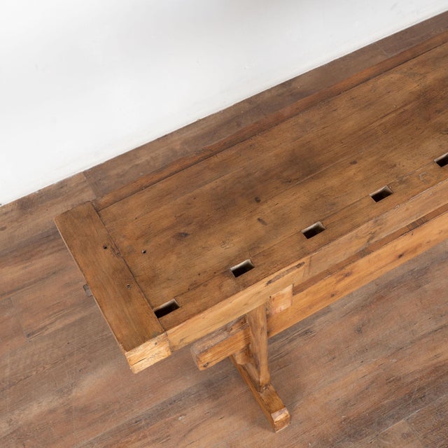 Early 20th Century Rustic Narrow Carpenter's Workbench Console Table For Sale - Image 4 of 15