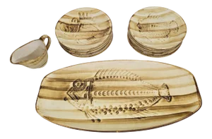 Fish-Decorated Dinner Service by Roger Picault for Longchamps, 1970, Set of 14