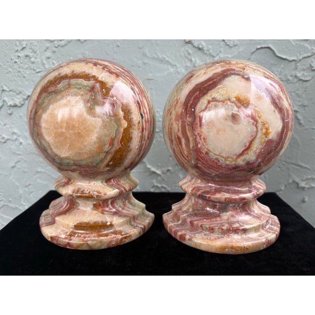 Vintage Banded Onyx Marble Bookends – Sculptural Stone Pair For Sale - Image 4 of 12