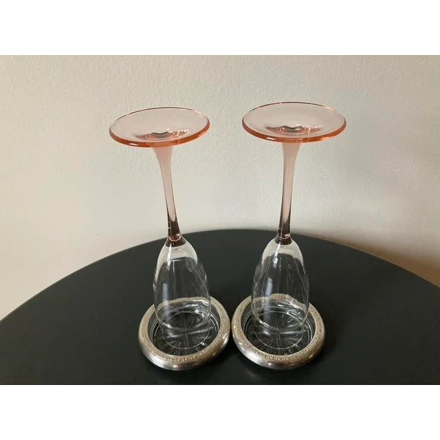 Vintage Crystal Glass Pink Stem Champagne Drinks Flutes - Set of 2 For Sale - Image 4 of 12