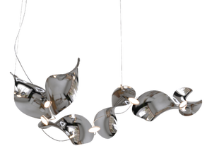 Dune 6 Curve Chandelier with Silver Hand Polished Shades by Daniel Becker for Moss Objects