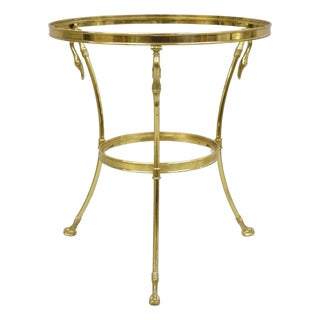 Late 20th Century Italian Hollywood Regency Brass Swan Tripod 2 Tier Round Occasional Side Table For Sale