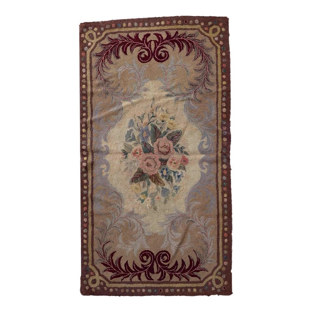 1880s Handmade Antique American Hooked Rug 2.7' X 5' For Sale