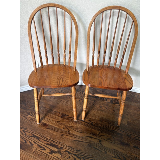Mid 20th Century Pair of Mid-Century h.w. Hull & Sons Solid Oak Windsor Dining Chairs For Sale - Image 5 of 17