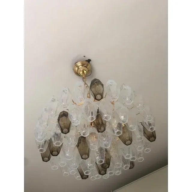 Early 21st Century Early 21st Century Italian Poliedro Opalino and Smoke Glass Murano Glass Venini Style Sputnik Chandelier For Sale - Image 5 of 6