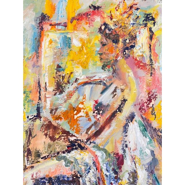 Gold Mid-Century Expressionist Oil Painting of Seated Woman, Signed Schoonmaker For Sale - Image 8 of 12
