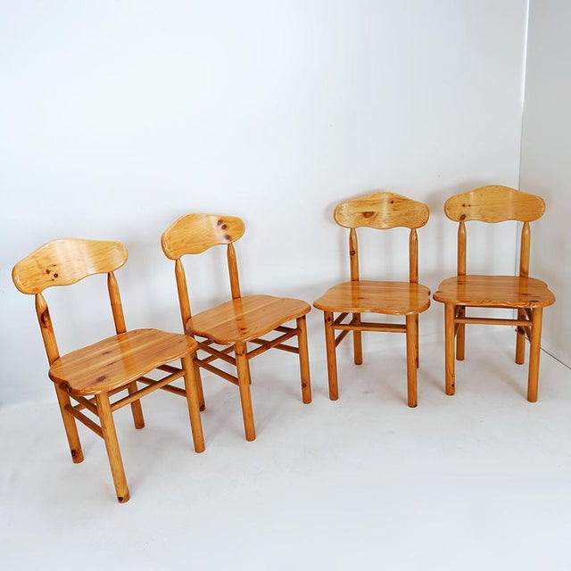 Vintage Brutalist Pine Chairs, Set of 4 For Sale - Image 5 of 14