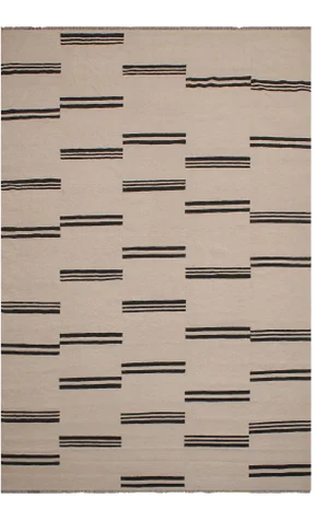 Southwestern Kilim Beige Black Wool Rug - 7'8" X 9'9"