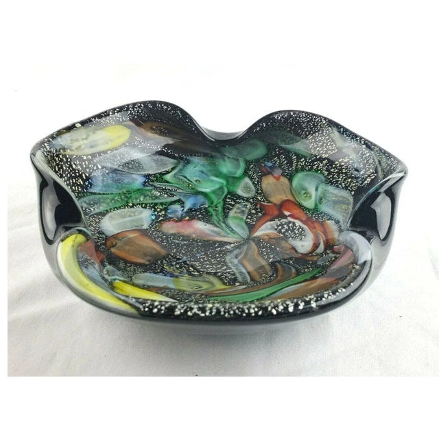 AVeM Italy Mid 20th Century Avem Tutti Frutti Dino Martins Black Aventurine Murano Glass Bowl For Sale - Image 4 of 8