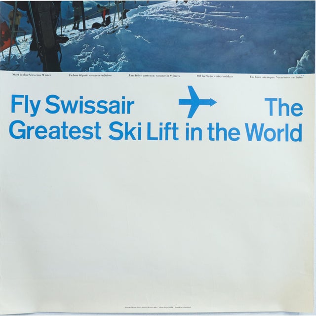 1971 Swiss Travel Poster - Fly Swissair, the Greatest Ski Lift in the World For Sale - Image 4 of 4
