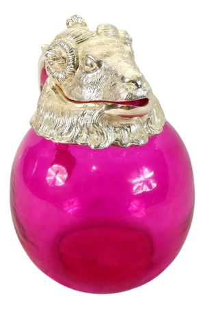 Pink Glass Rams Head Claret Jug Decanter with Silver Plated Mounts