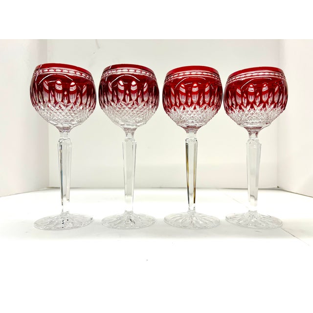 Red Vintage Waterford Crystal Clarendon Ruby Wine Hock Glasses - Set of 4 For Sale - Image 8 of 10