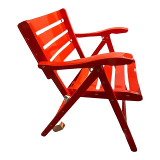 1980s Set of Four Reguitti Style Orange Garden Folding Deck Chairs For Sale