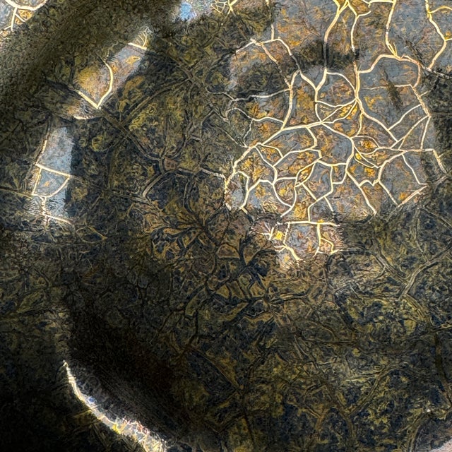 Vintage 1992 Waight Studio Art Pottery Bowl Gold Indigo Lava Glaze For Sale - Image 12 of 12