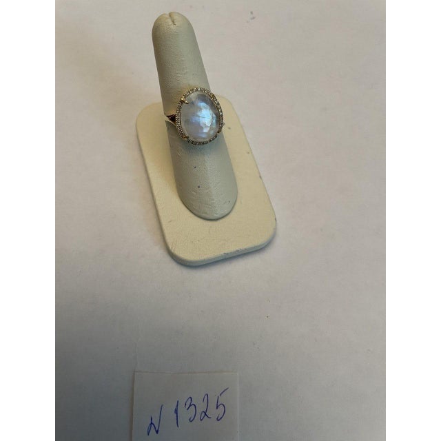White Moonstone Diamonds Halo Set 14 Yellow Gold Statement Unique Cocktail Ring, Size 6 For Sale In Washington DC - Image 6 of 11