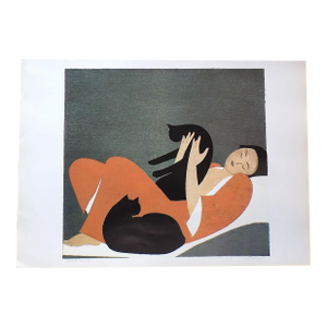 Vintage Signed/Titled Will Barnet Lithograph - "Woman and Cats"