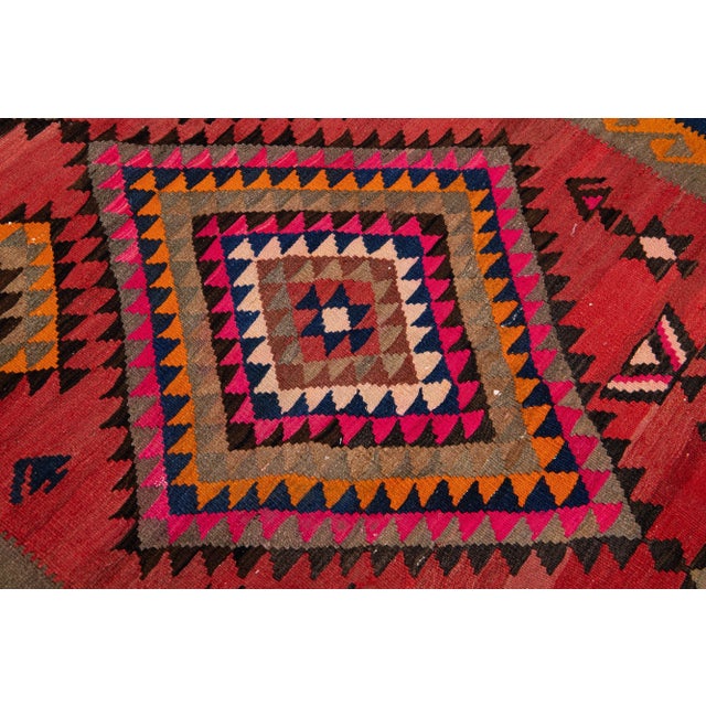 Red 1960s Vintage Turkish Kilim Multicolor Handmade Tribal Wool Runner For Sale - Image 8 of 10