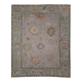 Turkish Oushak Rug Lavender and Blue Handwoven Wool Rug 9'2" X 11'10" For Sale