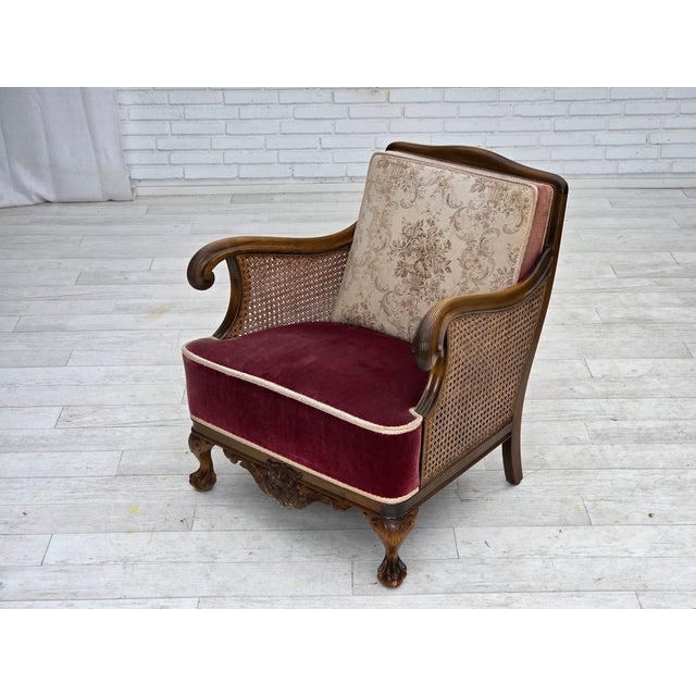 Vintage Danish Chair in Woven Wool and Velour, 1940s For Sale - Image 17 of 18
