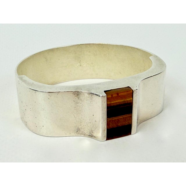 Mid-Century Modern Finnish Sterling Silver and Tiger Eye Bangle Bracelet by Raimo Keskinen for Lahti, 1970s For Sale - Image 11 of 11