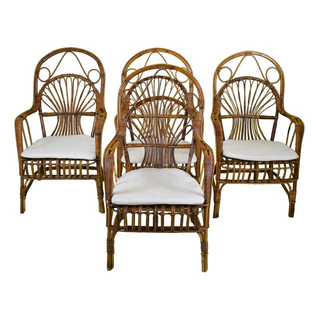 Set of 4 Italian Bent Rattan Chairs For Sale