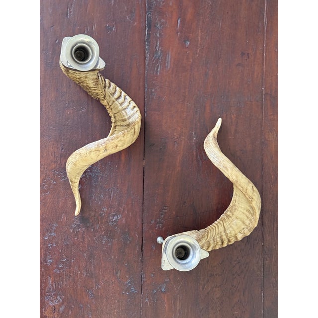 1990s 1990s Resin Ram Horn Candlesticks For Sale - Image 5 of 7
