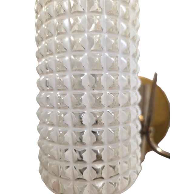 Vintage Enameled Glass, Brass & Nickel Two Light Wall Sconces - Set of Three For Sale In New York - Image 6 of 17