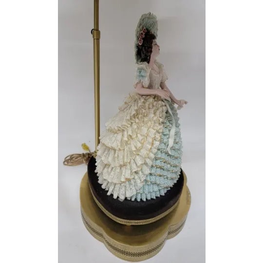 Metal Early 20th Century Victorian Dresden Porcelain Lace Lady Boudoir Lamps - Pair For Sale - Image 7 of 11