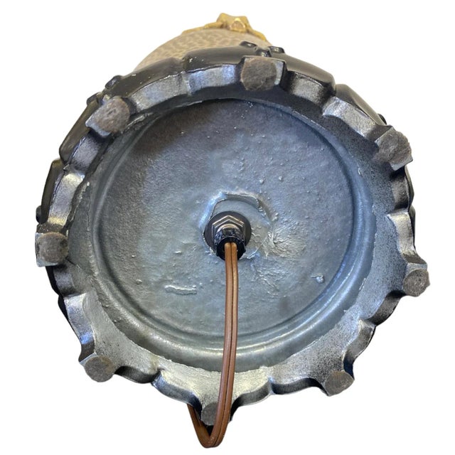 Mid-20th Century Gold Porcelain Hammered Brass Textured Elephant Head Lamps a Pair For Sale - Image 12 of 13