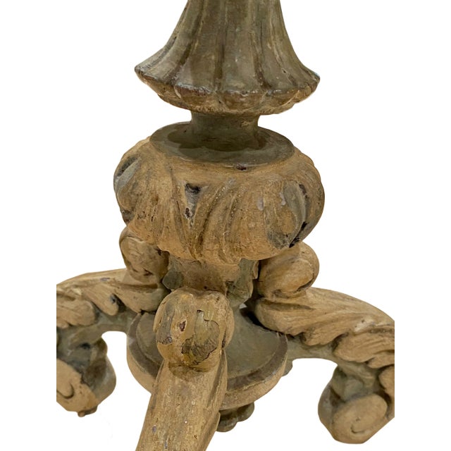18th. Century French Blue Carved Wood Candelabrums - a Pair For Sale - Image 4 of 7