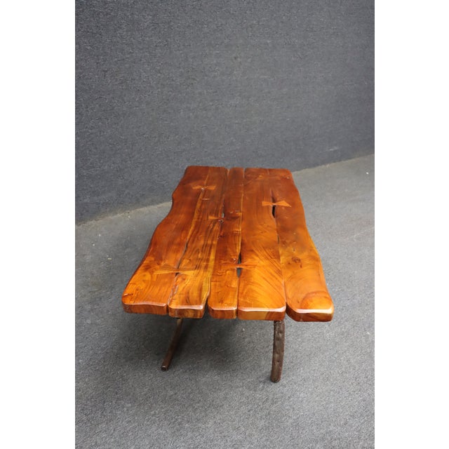 Mid-Century Live Edge Wood Coffee Table With Sculptural Iron Branch Base For Sale - Image 11 of 11