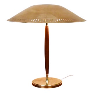 Large Swedish Modern Brass and Beech Table Lamp by Harald Notini for Böhlmarks Lampfabrik Ab, 1940s For Sale