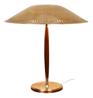 Large Swedish Modern Brass and Beech Table Lamp by Harald Notini for Böhlmarks Lampfabrik Ab, 1940s