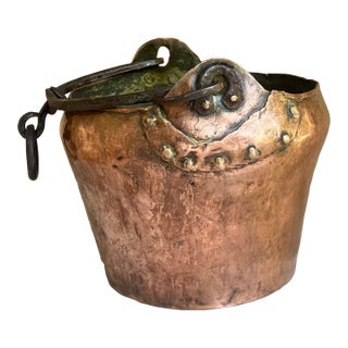 Antique French Hand Crafted Copper & Wrought Iron Cauldron For Sale