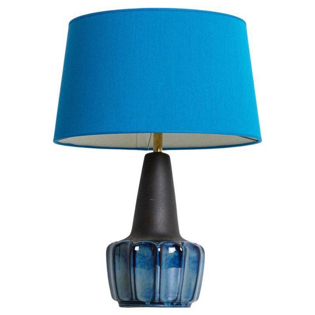 Glazed Blue Lamp from Soholm with Silk Lampshade René Houben, 1960s For Sale - Image 10 of 10