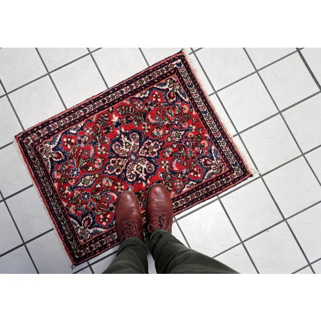 1960s Handmade Vintage Persian Sarouk Rug 1.9' X 2.6' (60cm X 81cm) For Sale - Image 9 of 10