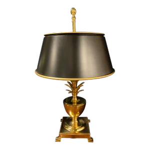 Late 20th Century Brass Pineapple Table Lamp With Tole Shade