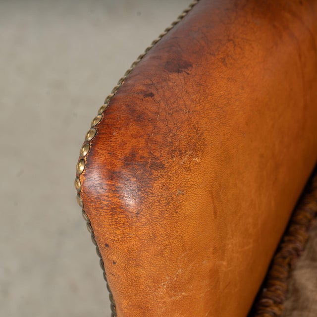 Pair, 20th Century Vintage Danish Brown Leather Club Chairs With Decorative Nail Head Trim For Sale - Image 10 of 13
