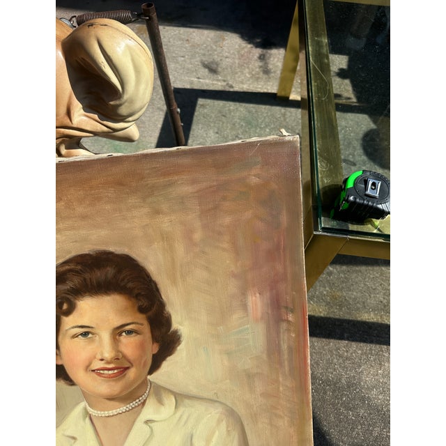 1970s Vintage Portrait Painting of a Woman on Canvas, Signed by the Artist For Sale - Image 5 of 9