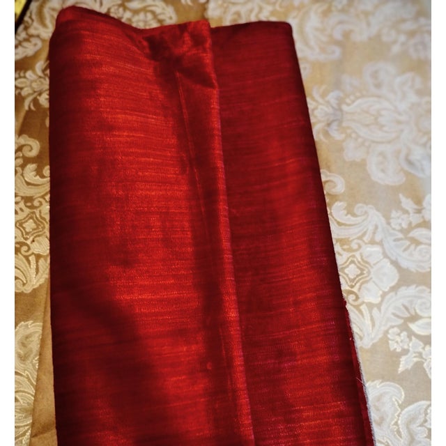 Dark Ruby Red Satin Velveteen Upholstery Fabric- 1 Yard & 33 Inches For Sale - Image 4 of 7