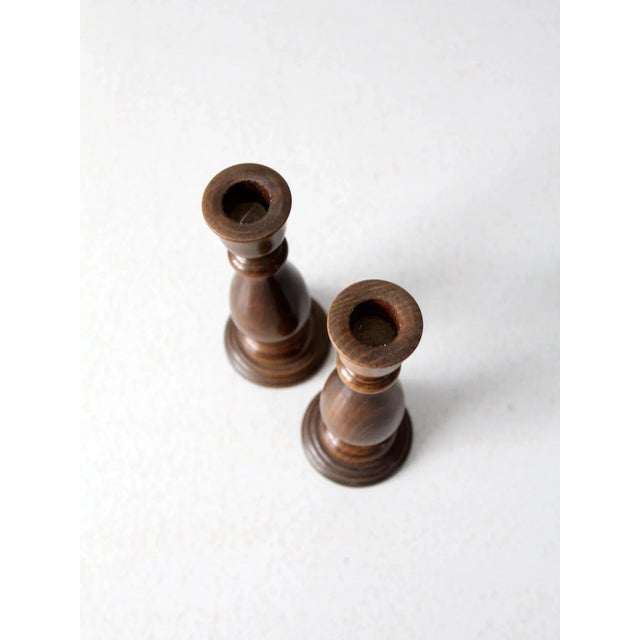 Vintage Wooden Candlestick Holders Pair For Sale - Image 6 of 8