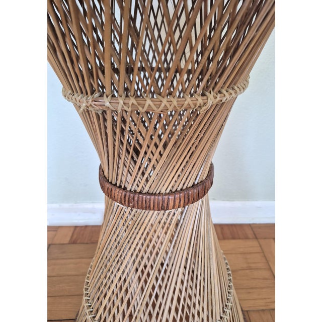 Vintage Hand Woven Wicker Plant Stand Tall Pedastal 1970's Boho Cottage For Sale In Orlando - Image 6 of 11