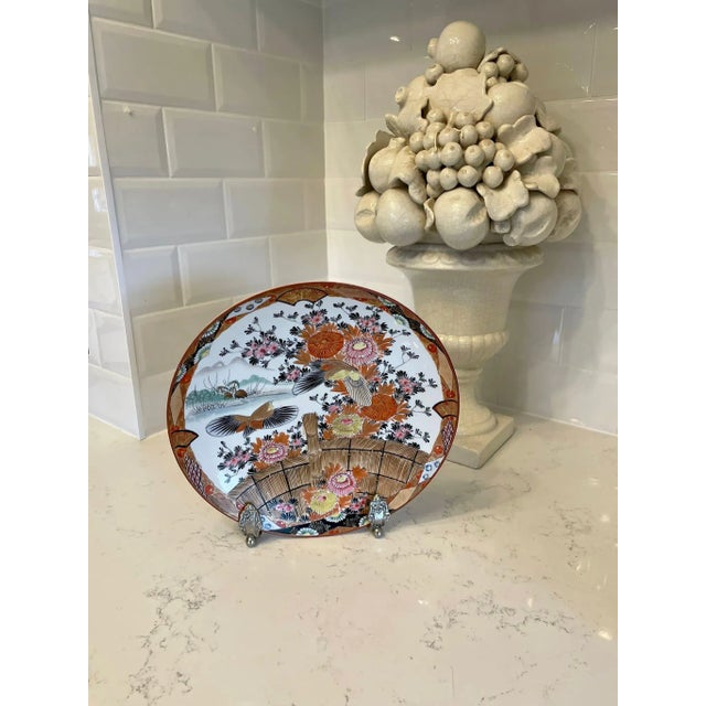 Black Large Antique Hand Painted Kutani Shallow Bowl by Shozo For Sale - Image 8 of 12