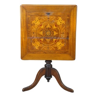Antique Victorian Mahogany Tilt Top Table Marquetry Inlay Green Man Tripod Stand For Sale