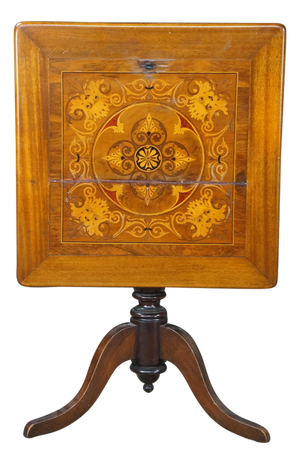 Antique Victorian Mahogany Tilt Top Table Marquetry Inlay Green Man Tripod Stand