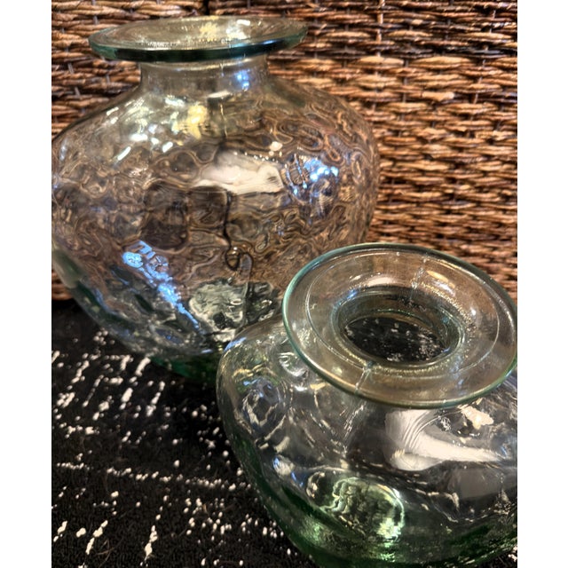 Vintage Statement Hand-Blown Recycled Glass Dimpled Vessels Spain - Pair (14.25" / 11.5") For Sale - Image 14 of 18