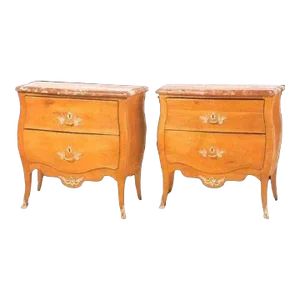 Pair of French Jacques Birckle Marble Top Ormolu Mounted Cherrywood Commodes