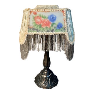 Meyda Tiffany Boudoir Lamp Glynda Turley Design Reverse Painted Beaded Fringe Shade For Sale
